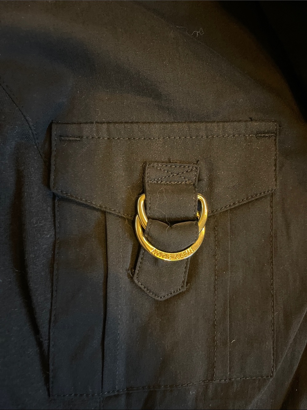 Woman’s Black Button-Up Anne Klein Shirt with gold Detail, stretch sides. - Picture 2 of 6